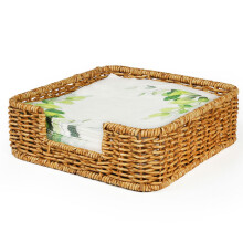 Aevtih Rattan Napkin Holder Woven Guest Towel Holder for Restaurant/Kitchen/Bathroom 7.7"""" x 7.7"""" x 2.4"""" (Dark Yellow)