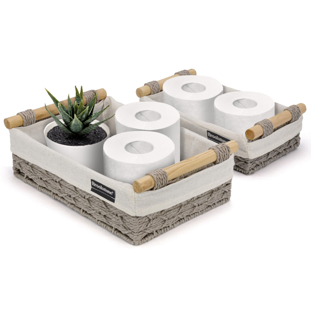 Brookstone [2-TEILIGES Set] Aufbewahrungskorb Aus Weide Mit Handgefertigten Holzgriffen, Organisations- Und Aufbewahrungsbeh Lter, Dekorativer Re-image