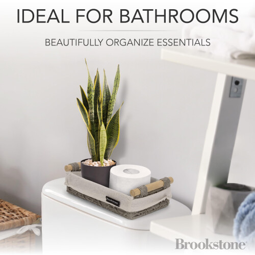 Brookstone BROOKSTONE [2 DELAR] Flätad Förvaringskorg med Trähandtag 1