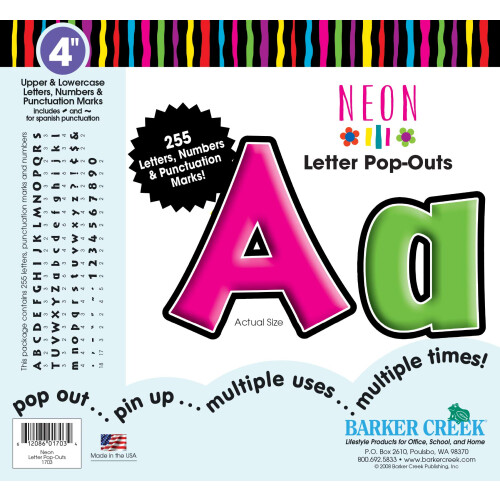Barker Creek Neon Χαρακτήρες 4" Πολυχρωμά Σημαντικά Γραμματοσειρές για Πίνακες
