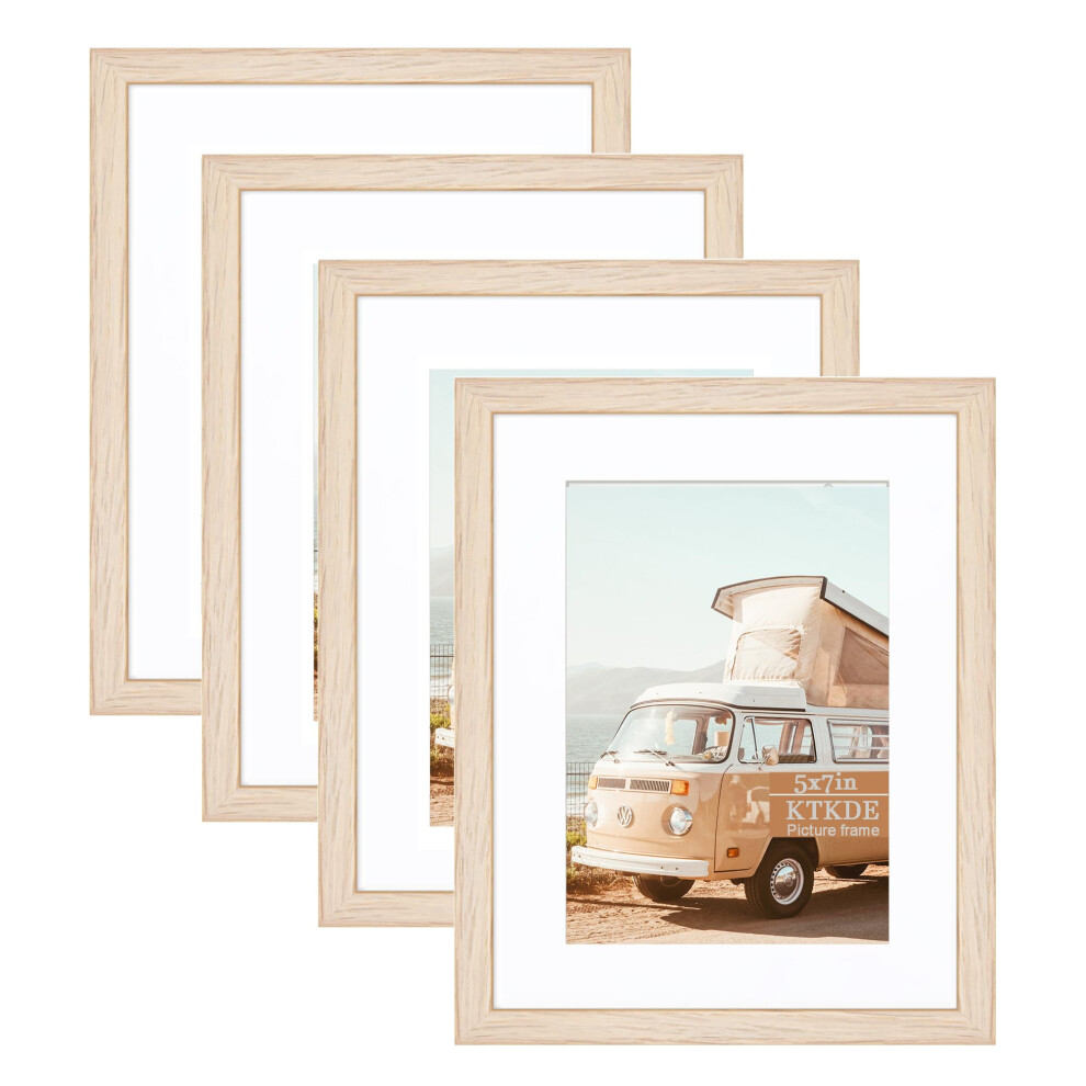 Cadre photo KTKDE 5x7 avec passe-partout pour cadres photo en bois naturel 4x6, lot de 4 cadres en bois, cadre en verre haute d   finition, cadre e
