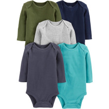 Enkle glæder ved Carter's Baby Boy's 5-Pack Longær Bodysuit Shirt Solits 24 måneder