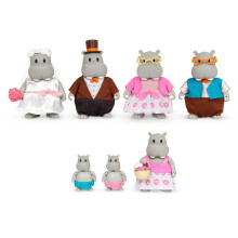 Li'l Woodzeez  Die Pitterpotemus-Flusspferdfamilie  Hochzeitsset mit 7 beweglichen Nilpferdfiguren zum Sammeln  Rollenspiel-Puppenfiguren  Gesche