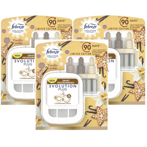 Febreze 3 x Febreze 3Volution Plugin Starter Unit/Kit & 20ml Refill - Vanilla Cookie
