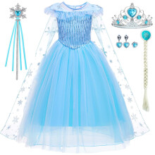 iTVTi Little Girl Princess Dress Halloween Carnival Cosplay Costume with Accessories Blue 6-7 Years (Tag 140)