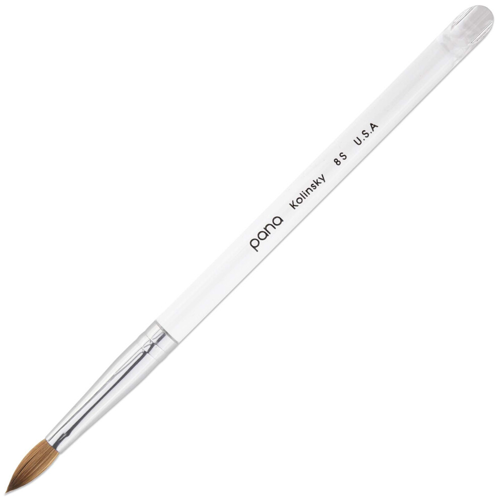 Pana Silver Pure Kolinsky Hair Acrylic Nail Brush Oval Crimped Shape Ferrule With Clear Acrylic Handle Size 8