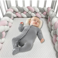 (300cm, 4 Shares I) Bed Bumper Knotted, Knot Cushion, Braided Cot Bumper, Baby Cot Bumpers Braided, Extra Soft Knot Pillow Braided Pillows for Room Decor