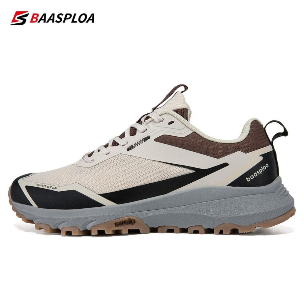 (beige, 41) 2024 Baasploa Men Hiking Shoes Fashion Lightweight Outdoor Sneakers Breathable For Men Anti-skid Wear-resistant New Male Shoes
