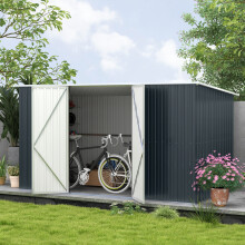 Outsunny 11 x 5.6ft Galvanised Metal Garden Shed with Lockable Doors, Grey