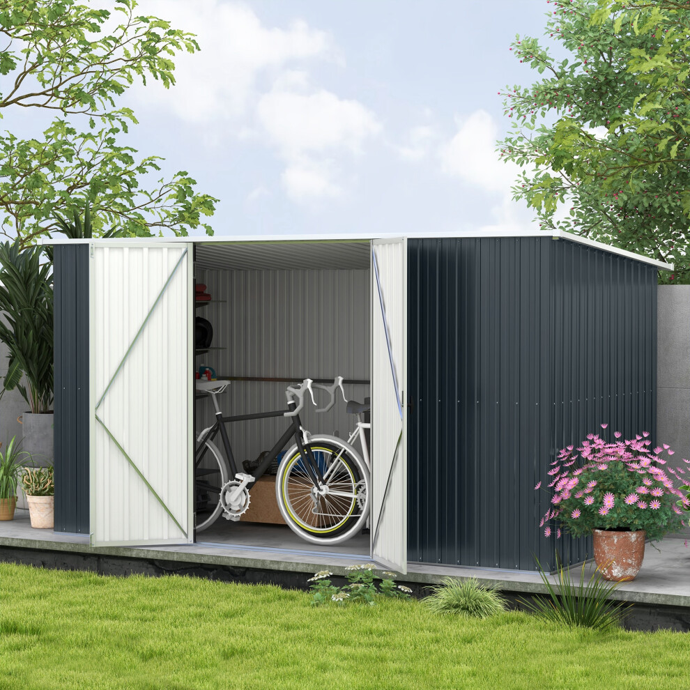 Outsunny 11 X 5.6Ft Galvanised Metal Garden Shed With Lockable Doors, Grey