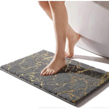 Bath Mat 40 x 60 cm Bathroom Mat Gold Stripes Marble Rug - white Zekai