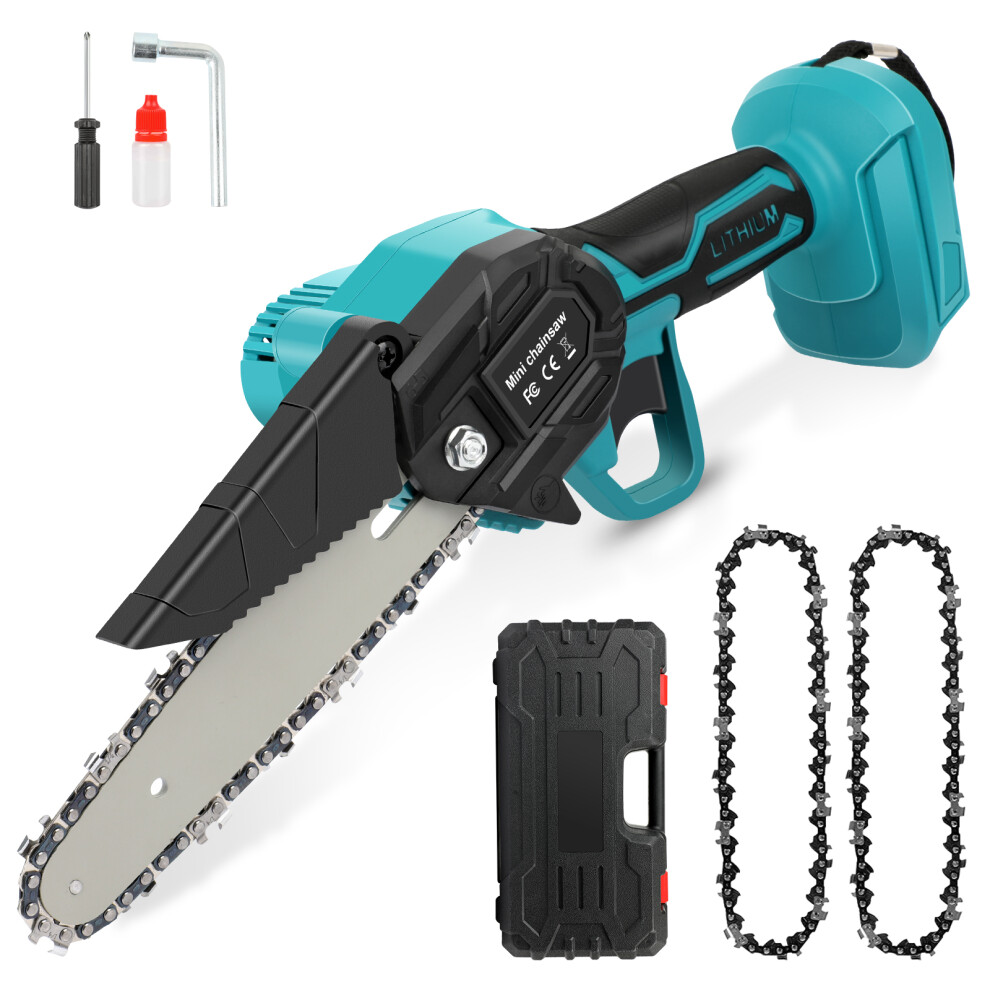 Mini Chainsaw 6 Inch Cordless Handheld Electric Chainsaw with 2 Chains, Battery Powered Small Chain Saw with Safety Lock (Batteries Not Included)-image-OPC-PBRSGBY-NEW