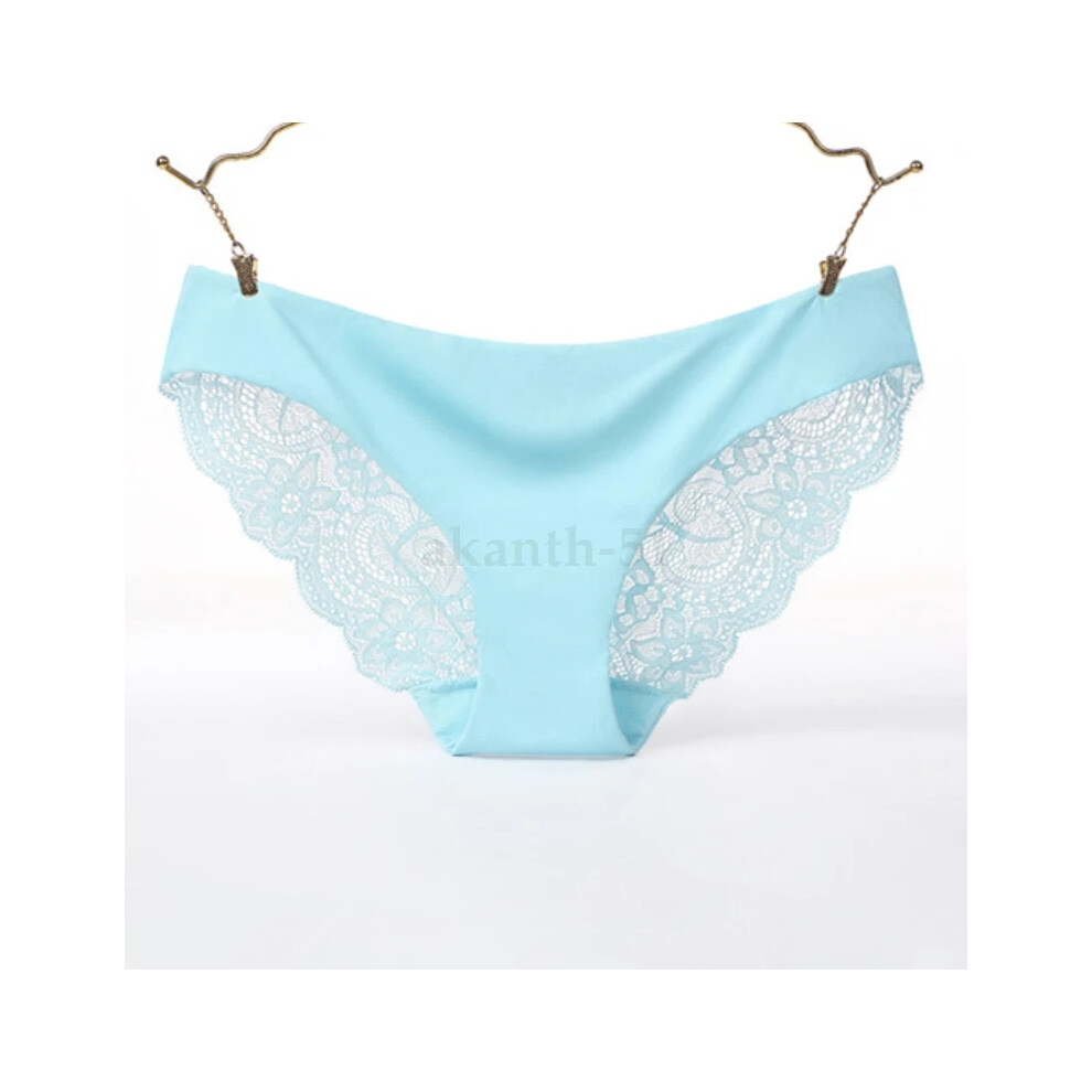 (M, Blue) Women Sexy Lace Seamless Thongs Panties Lingerie Soft Underwear Briefs Knickers