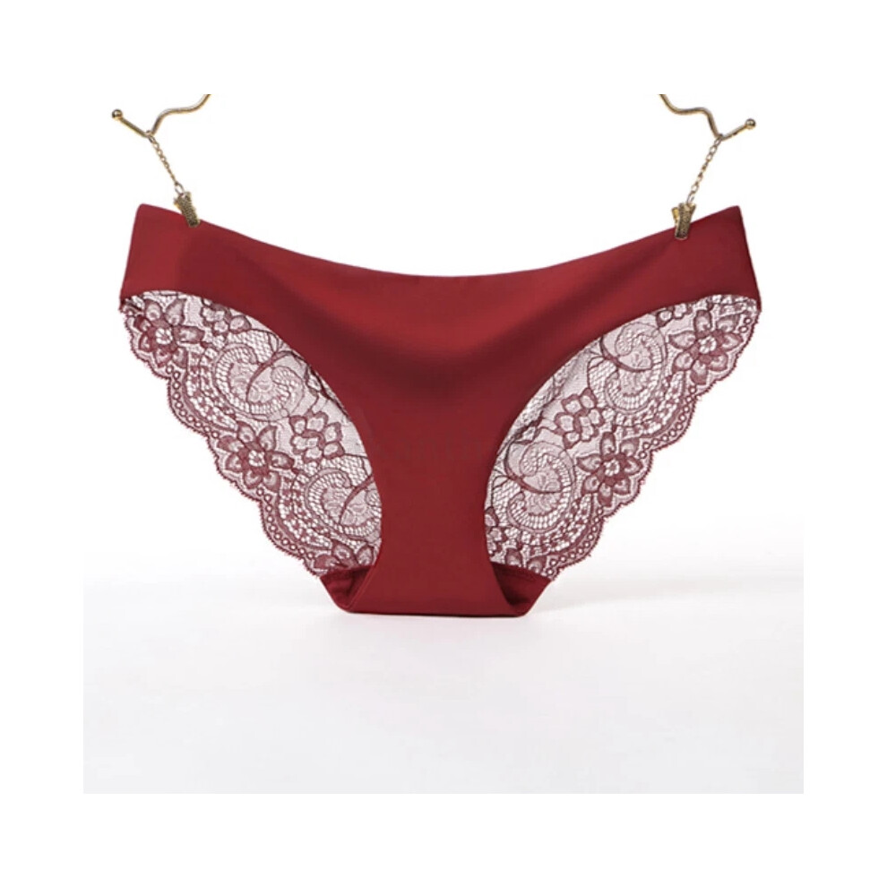 (M, Wine) Women Sexy Lace Seamless Thongs Panties Lingerie Soft Underwear Briefs Knickers