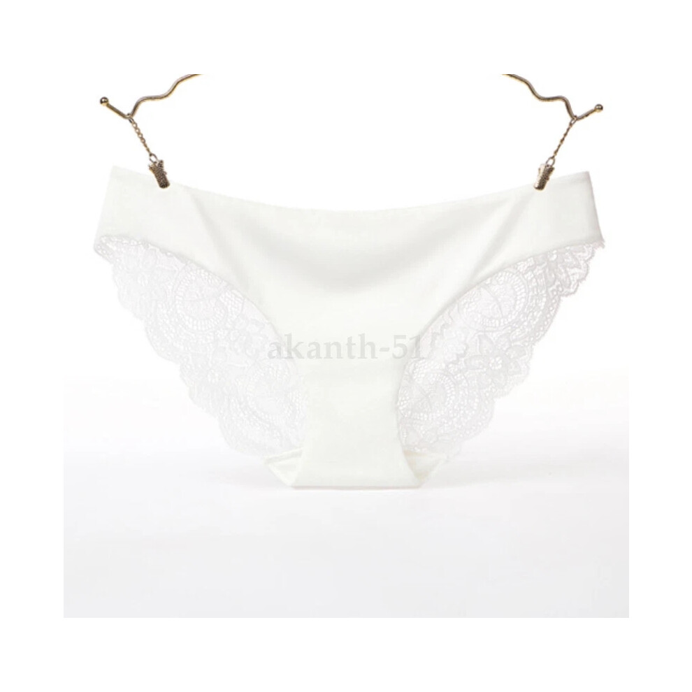 (XL, White) Women Sexy Lace Seamless Thongs Panties Lingerie Soft Underwear Briefs Knickers
