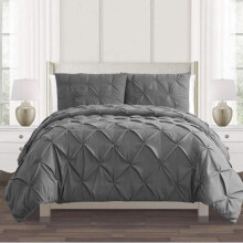 (Charcoal, Super King) Luxurious Diamond Pinch Pleat Pintuck Duvet Cover Set 100% Soft Egyptian Cotton Quilt Covers Bedding Bed Sets Double King Super King with Pillow Cases