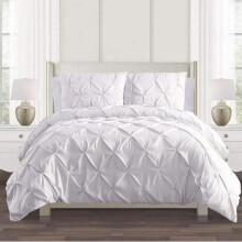 (White, Super King) Luxurious Diamond Pinch Pleat Pintuck Duvet Cover Set 100% Soft Egyptian Cotton Quilt Covers Bedding Bed Sets Double King Super King with Pillow Cases