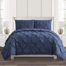 (Navy, Super King) Luxurious Diamond Pinch Pleat Pintuck Duvet Cover Set 100% Soft Egyptian Cotton Quilt Covers Bedding Bed Sets Double King Super King with Pillow Cases