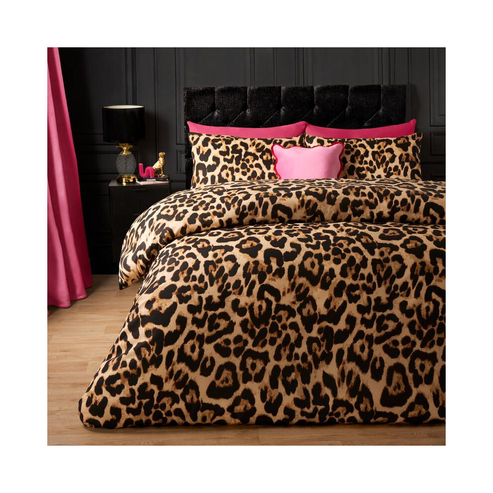 (Natural, Double) [Summer Sale] OHS Reversible Duvet Set Leopard Print Soft Cosy Warm Cover and Pillowcase Bedding Set