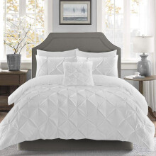 (White, Single) Pintuck Pinch Pleated Duvet Cover Set With Matching Pillow Cases 100% Soft Microfiber 200 Thread Count Soft Luxury Hotel Quality Quilt Bedding Cover