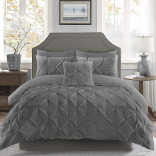 (Charcoal, Single) Pintuck Pinch Pleated Duvet Cover Set With Matching Pillow Cases 100% Soft Microfiber 200 Thread Count Soft Luxury Hotel Quality Quilt Bedding Cover