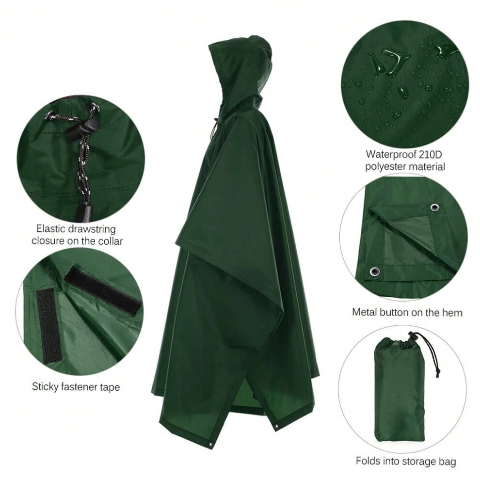 Playmc Green (Green) Tomshoo Multifunctional Lightweight Raincoat With Hood Hiking Cycle Rain Cover Poncho Rain Coat Outdoor Camping Tent Mat Outdoor