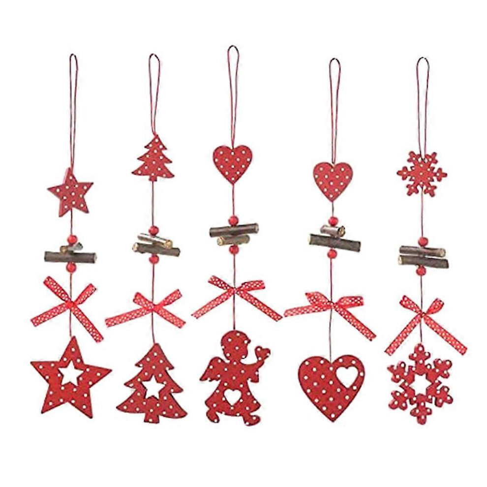(As show, One size) 5pcs Christmas Snowflakes Star Tree Ornaments Wooden Pendants String DIY Home Xmas Tree Hanging Christmas Decorations-image-OPC-PHPH9JR-NEW