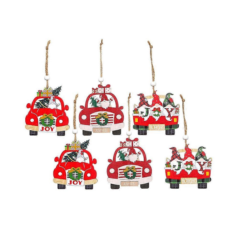 (As show, One size) Christmas Wooden Car Pendants 6pc/set Hanging Gift Xmas Tree Ornament-image-OPC-PHPH9MY-NEW