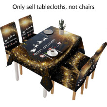 (As show, One size) 140x210cm Christmas Waterproof Tablecloth Cartoon Santa Claus Jingle Bell Print Rectangle Dining Table Cover Party Decor