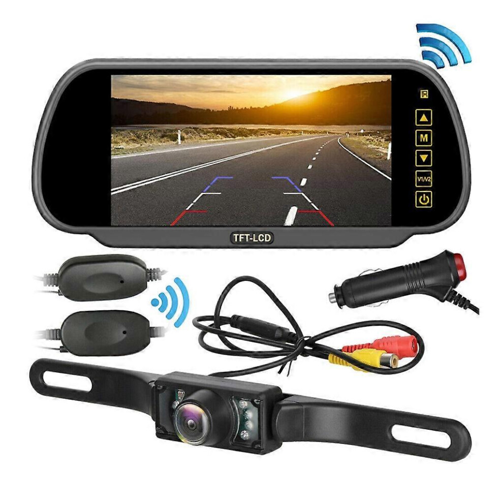 (As Show, One Size) 7Inch Car Mirror Monitor Vehicle Rear View Reverse Backup Car Lcd Camera Kit 5021564564383