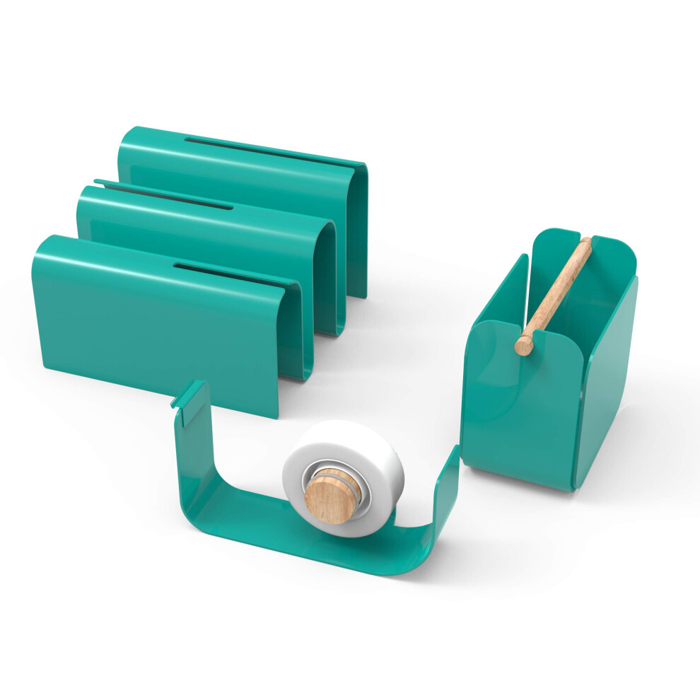 U Brands Metal Desk Organization Kit  Arc Collection  Cup  Tape Dispenser and Letter Sorter Included  Green (3605A00-01)-image-OPC-PFN92TJ-NEW