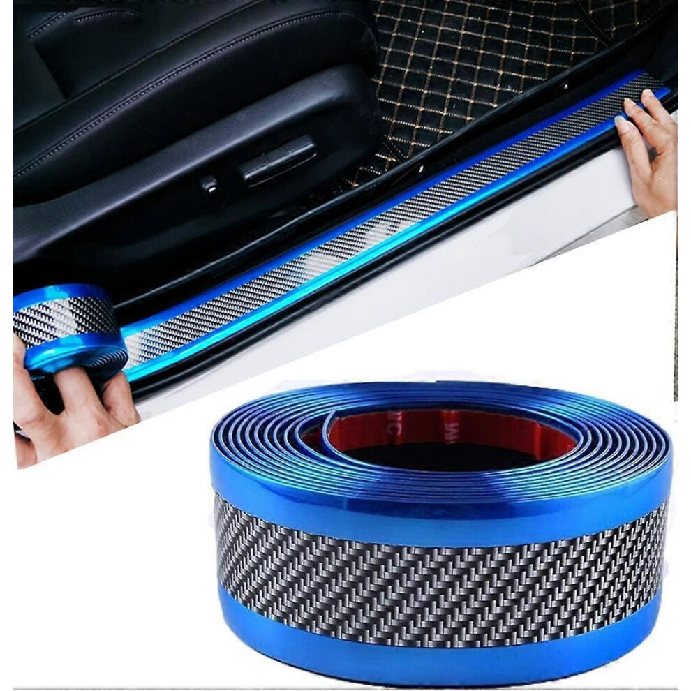 (As Show, One Size) (2.5M * 5Cm) Car Door Sill Sticker Carbon Fiber Scuff Scratch Resistant, Anti-Crash Protector Rubber Strip, With Abrasion Res Blue 5053768860695