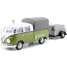 Motormax 79676 Volkswagen T1 pickup med baldakingrøn og hvid med trailer road service 1-24 skala diecast modelbil