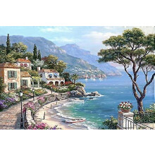 (As show, One size) Seaside Scenery Cross Stitch Kit for Kids Craft on Canvas Fabric Perfect for Home Decor Living Room Bedroom Office 30x40cm