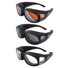 Global Vision 3 paar Outfitter gevoerde motorfietsveiligheidszonnebrillen Z87.1 anticondens over-de-bril zwart frame met heldere rook- en rijspiegell