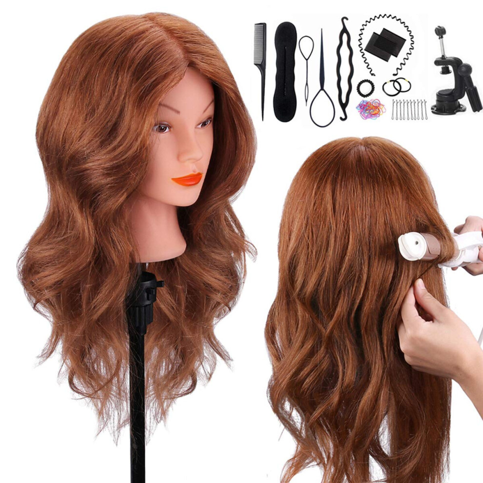 Topdirect Mannequin Head With 100% Human Hair, 18" Dark Brown Real Hair Cosmetology Mannequin Head Hair Styling Hairdressing Practice Training Doll H