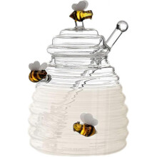 Honey Jar, Honey Dispenser Glass with Dipper, Transparent Honey Pot Party Gift, Cute Honey Storage Container with Spoon and Lid