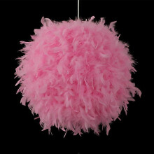 (Pink) Round Feather Lampshade Ceiling Pendant Sphere Light Shade Easy Fit LED Bulb