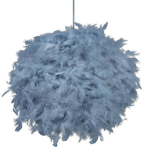 (Grey) Round Feather Lampshade Ceiling Pendant Sphere Light Shade Easy Fit LED Bulb
