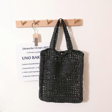 (Black) Women Beach Straw Hole Bag Luxury Brand Designer Handbag Woven Hollow Handbag