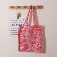 (Pink) Women Beach Straw Hole Bag Luxury Brand Designer Handbag Woven Hollow Handbag