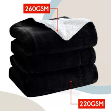 (Single Sherpa, Black) 480GSM Thick Reversible Weighted Fleece Blanket Throw