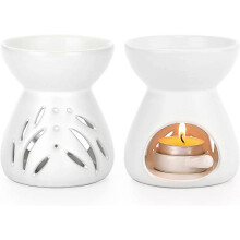 2 PCs Ceramic Essential Oil Burner Wax Melt Burner, Home Decor Aroma Diffuser Tealight Candle Burner with Little Candle Spoon, Funnel Shape