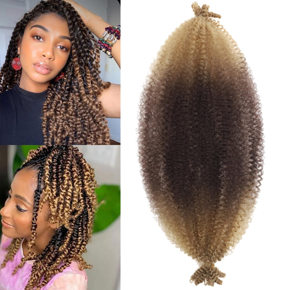 Kossys Unisex Brown Blonde Ombre 8 Packs Springy Afro Twist Hair 16 Inch Pre-Separated Kinky Marley Twist Braiding Hair Soft Crochet For Distressed Faux Locs Sprin