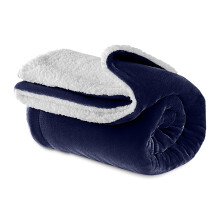 (Single Sherpa, Navy Blue) 480GSM Thick Reversible Weighted Fleece Blanket Throw