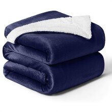 (Double Sherpa, Navy Blue) 480GSM Thick Reversible Weighted Fleece Blanket Throw