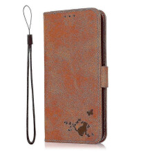 Sony Xperia 10 Case Retro Cat Wallet Flip Cover Card Holder Pu Leather Coque Etui - Yellow