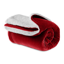 (Double Sherpa, Red/Burgundy) 480GSM Thick Reversible Weighted Fleece Blanket Throw