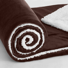 (Single Sherpa, Coffee) 480GSM Thick Reversible Weighted Fleece Blanket Throw