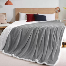 (Silver, King: 200 X 240 CM) Sherpa Fleece Blanket Bed Mink Sofa Throw 2 Layer Reversible Travel Blanket